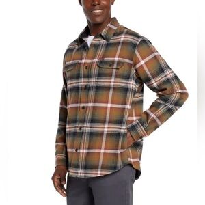 Orvis Flannel Shirt Multi Color Plaid Button Down Medium With Pockets Tan Black